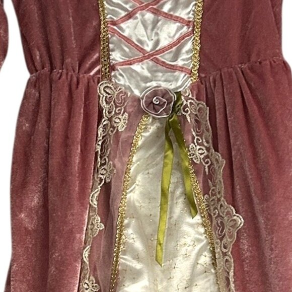 Girls Pink Velvet Medieval Princess Dress Halloween Costume Size 5/6 Lace Satin - Picture 4 of 5